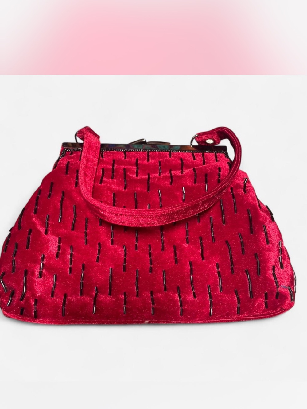 Vintage Bloomingdale’s Red Velvet Beaded handbag Bag